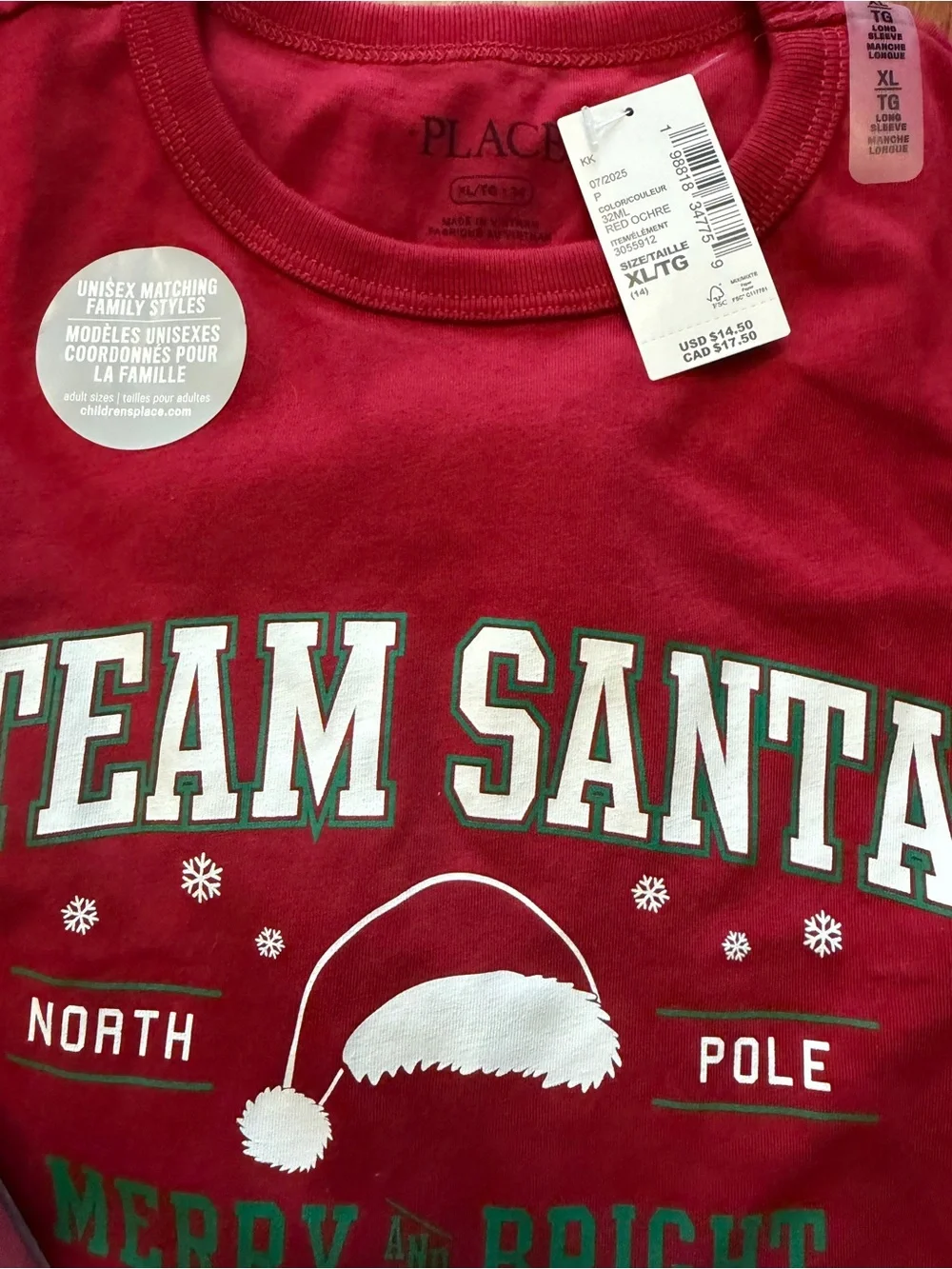 NWT Team Santa 'Merry & Bright' Red Holiday Long-Sleeve Tee